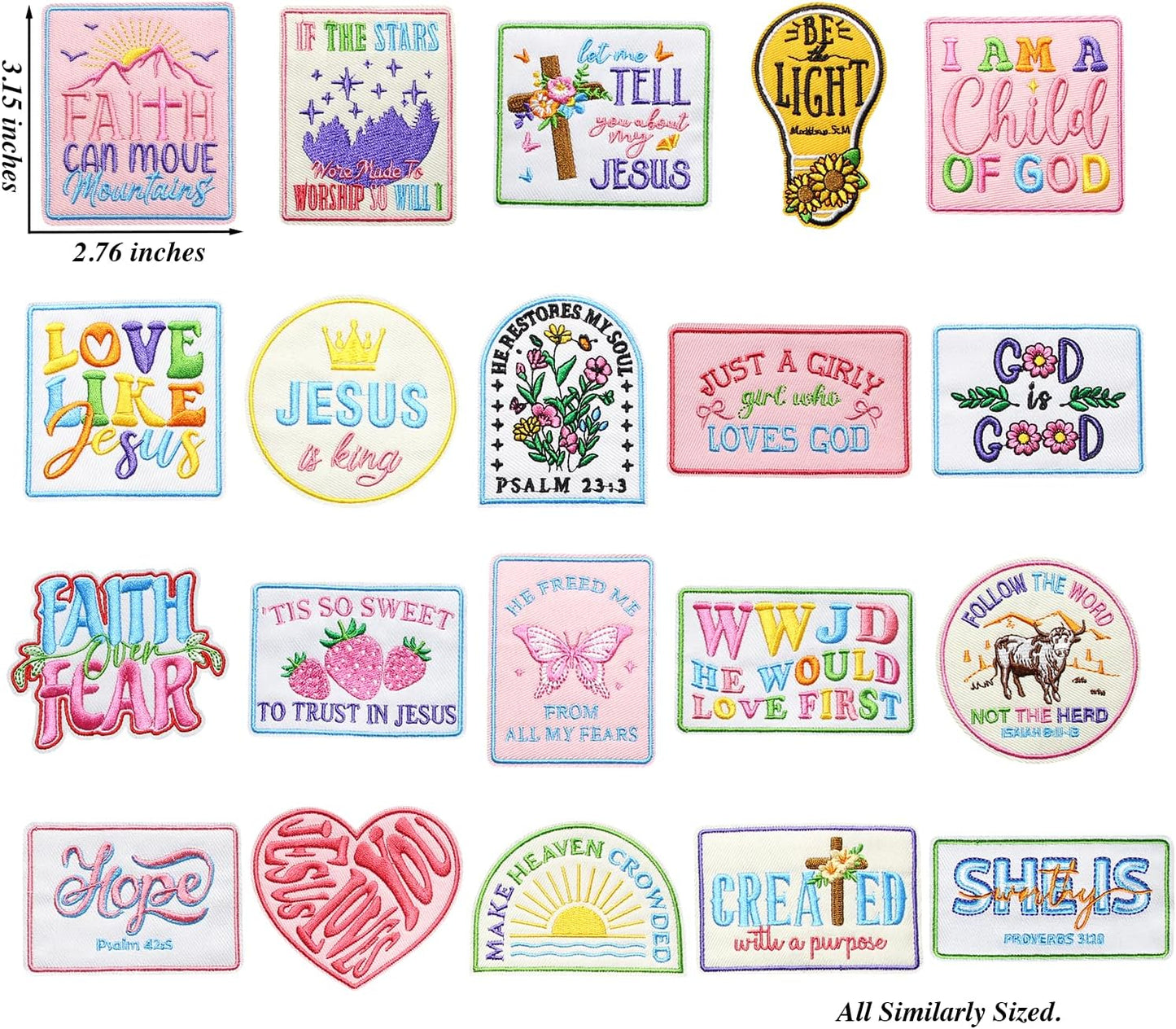 20 Pcs Faith Iron On Patches - Christian Religious Veteran Patches