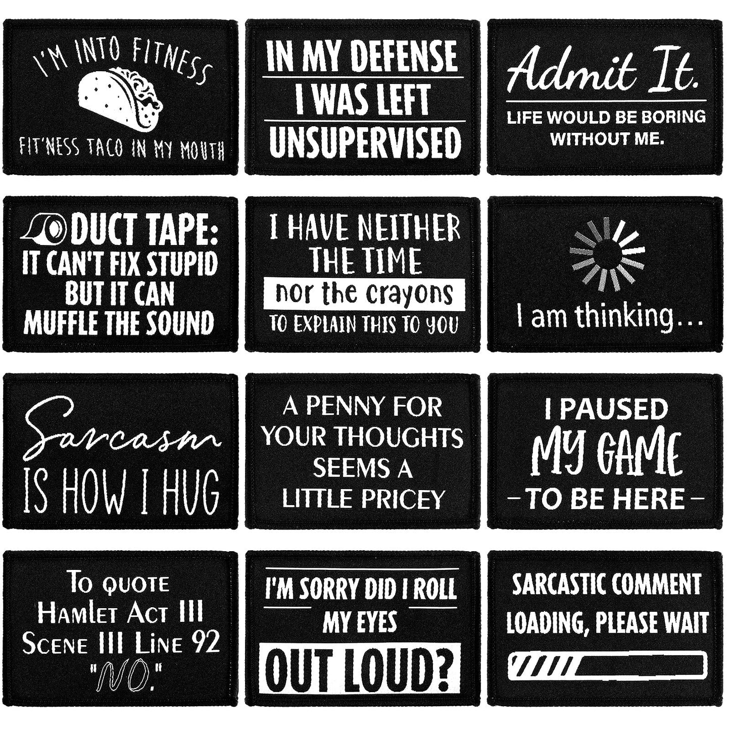 24 Pcs Funny Sayings Patches - Hook & Loop Set Veteran Patches