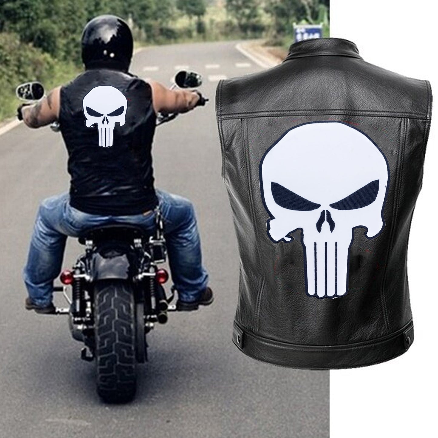 Alien Skull Black on White Center Patch - Motorcycle Biker Patch Veteran Patches