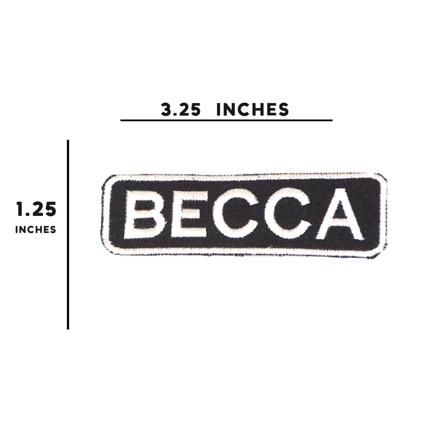 Becca Name Tag Patch - White on Black Embroidered Biker Patch Veteran Patches