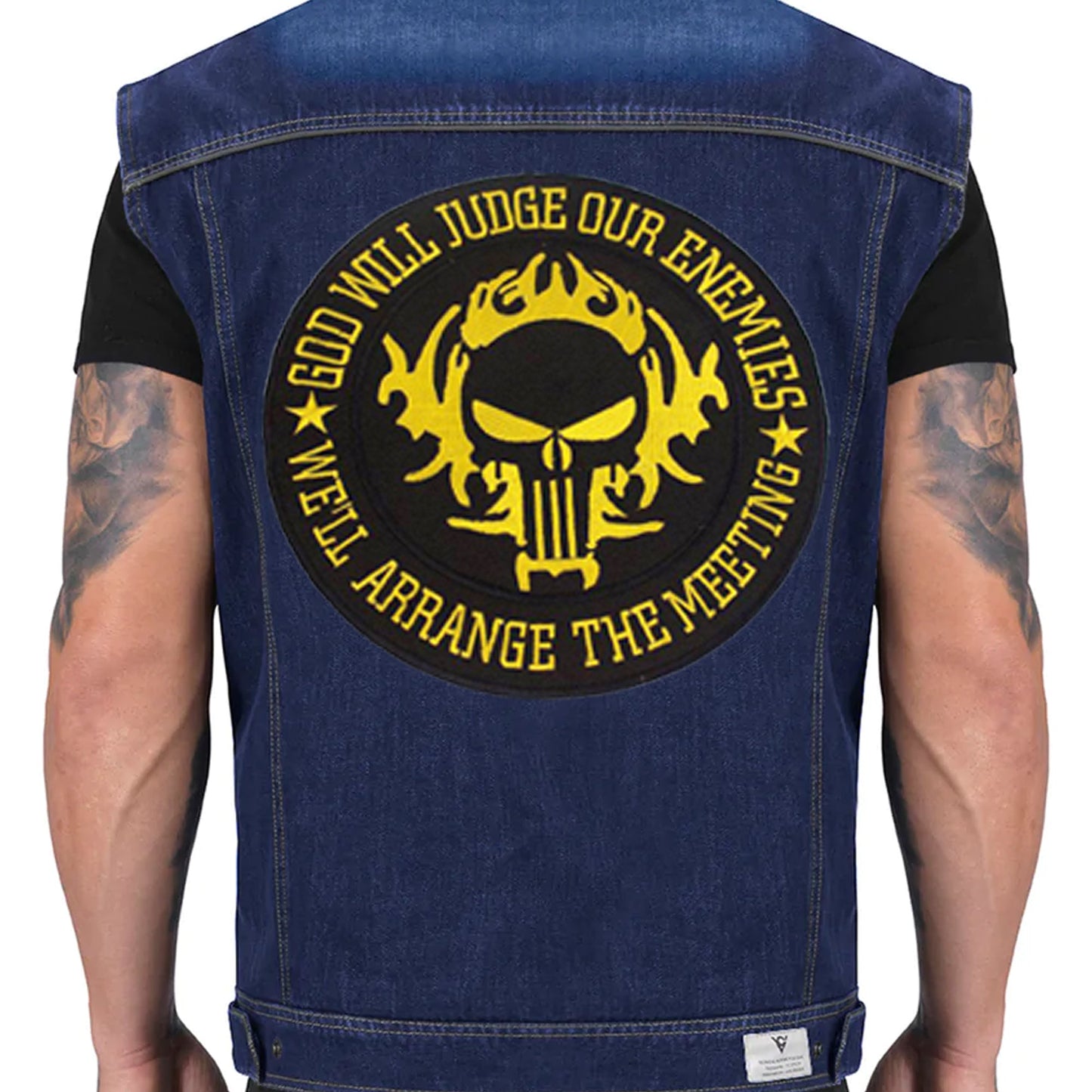 God Will Judge Our Enemies Yellow Round Center Patch - Motorcycle Biker Patch Veteran Patches