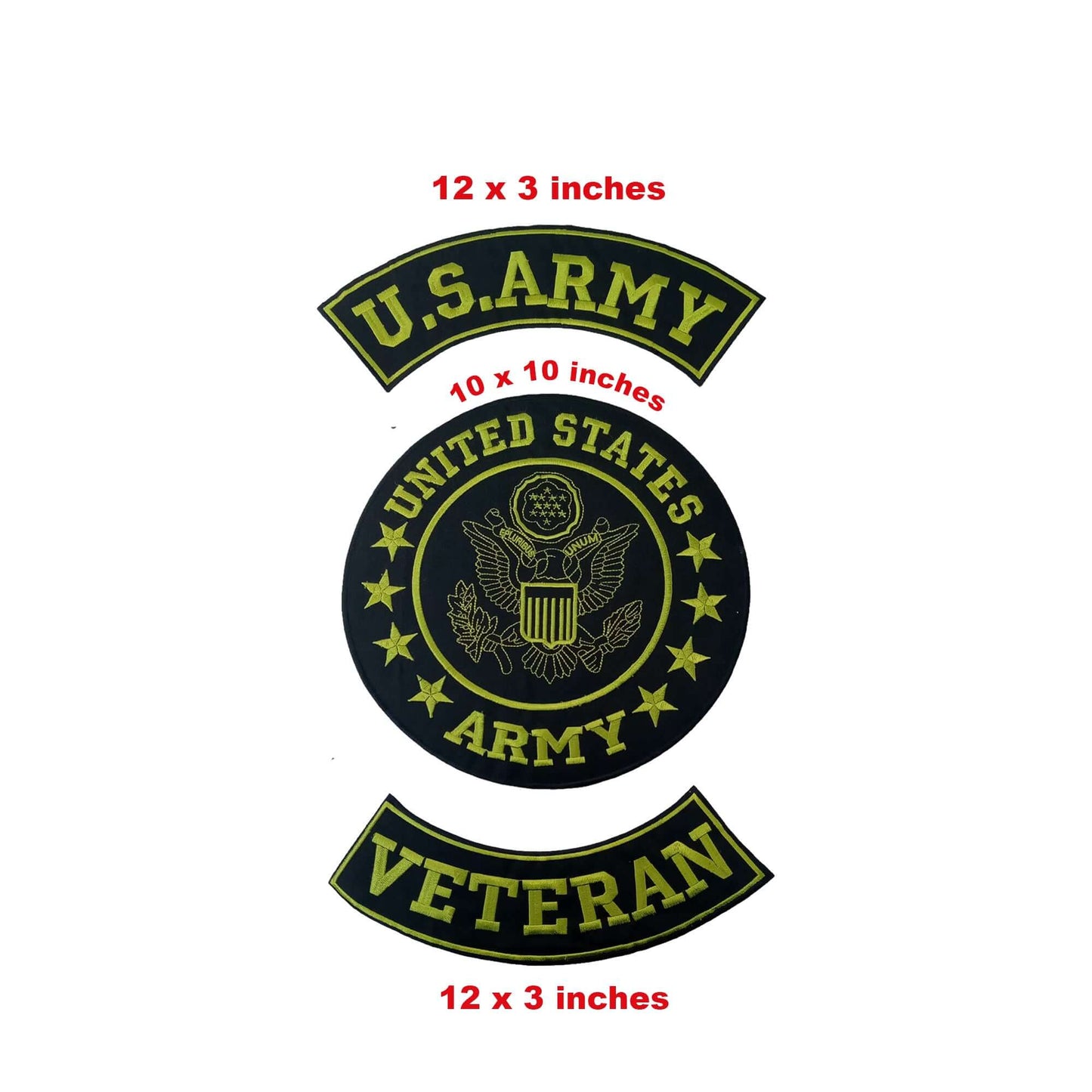 U.S Army Veteran Green on Black 3 - Piece Patch Set - Military Veteran Biker Patches Veteran Patches
