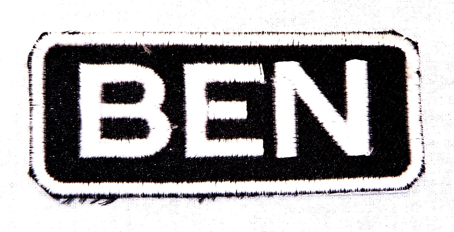 BEN Name Tag Patch - White on Black Embroidered Biker Patch Veteran Patches