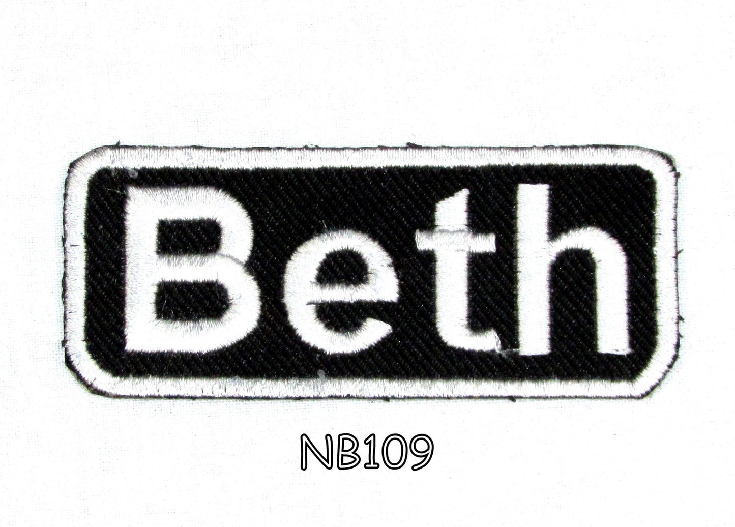 Beth Name Tag Patch - White on Black Embroidered Biker Patch Veteran Patches