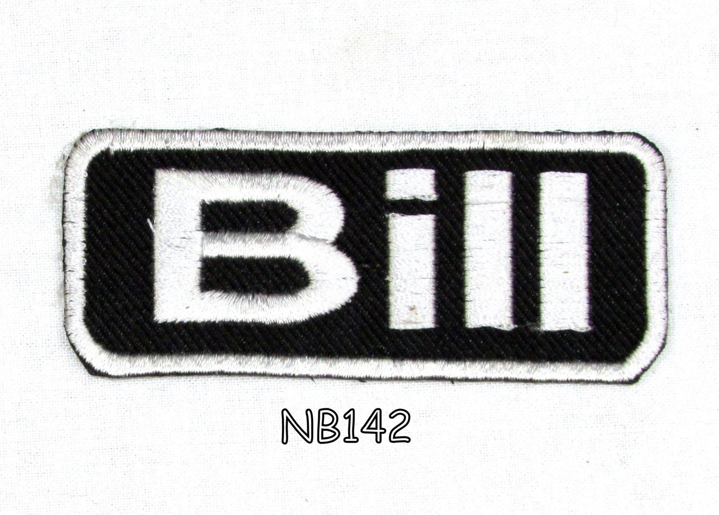 Bill Name Tag Patch - White on Black Embroidered Biker Patch Veteran Patches