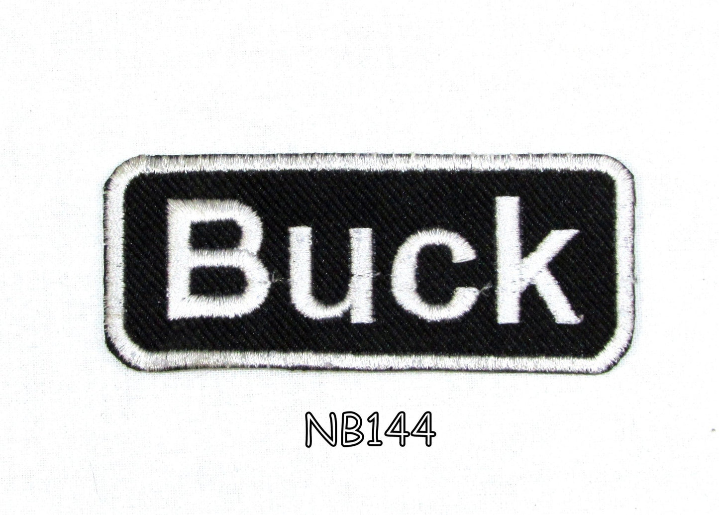 Buck Name Tag Patch - White on Black Embroidered Biker Patch Veteran Patches