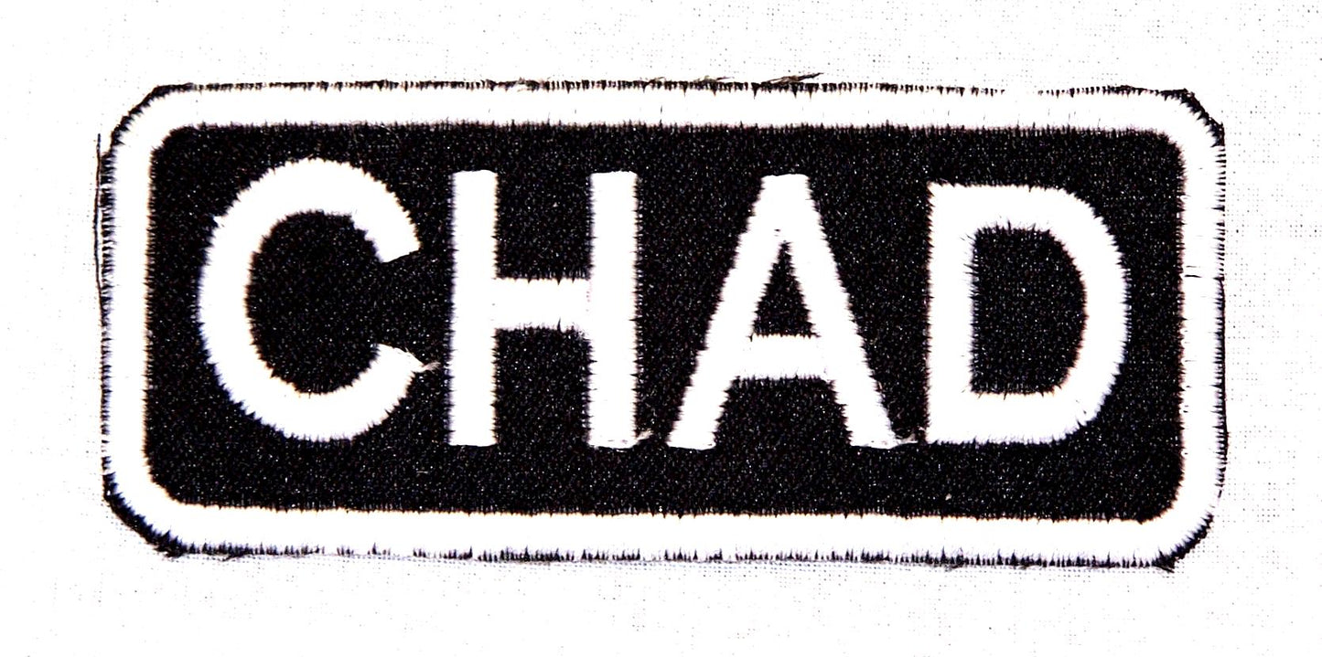 CHAD Name Tag Patch - White on Black Embroidered Biker Patch Veteran Patches