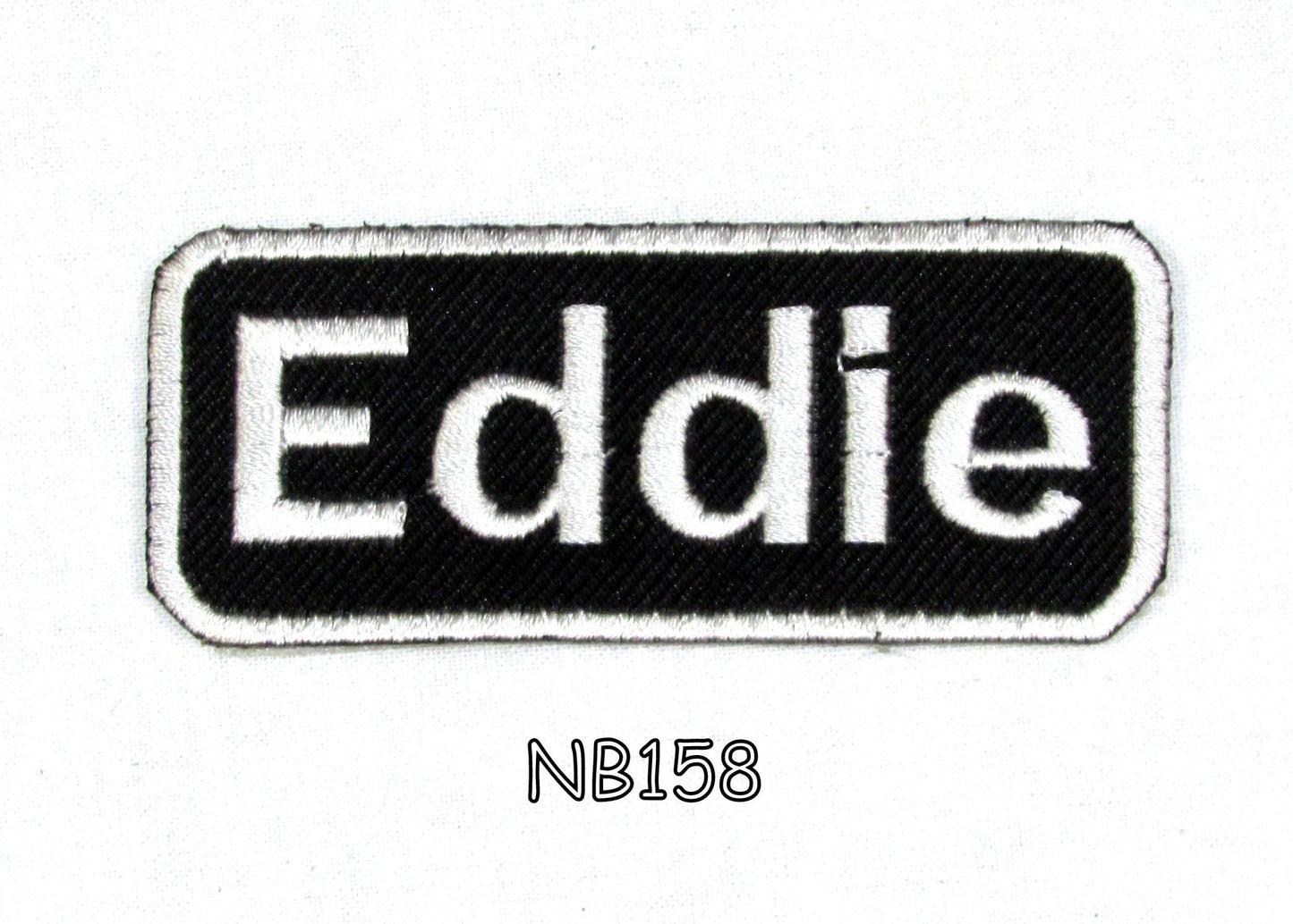 Eddie Name Tag Patch - White on Black Embroidered Biker Patch Veteran Patches