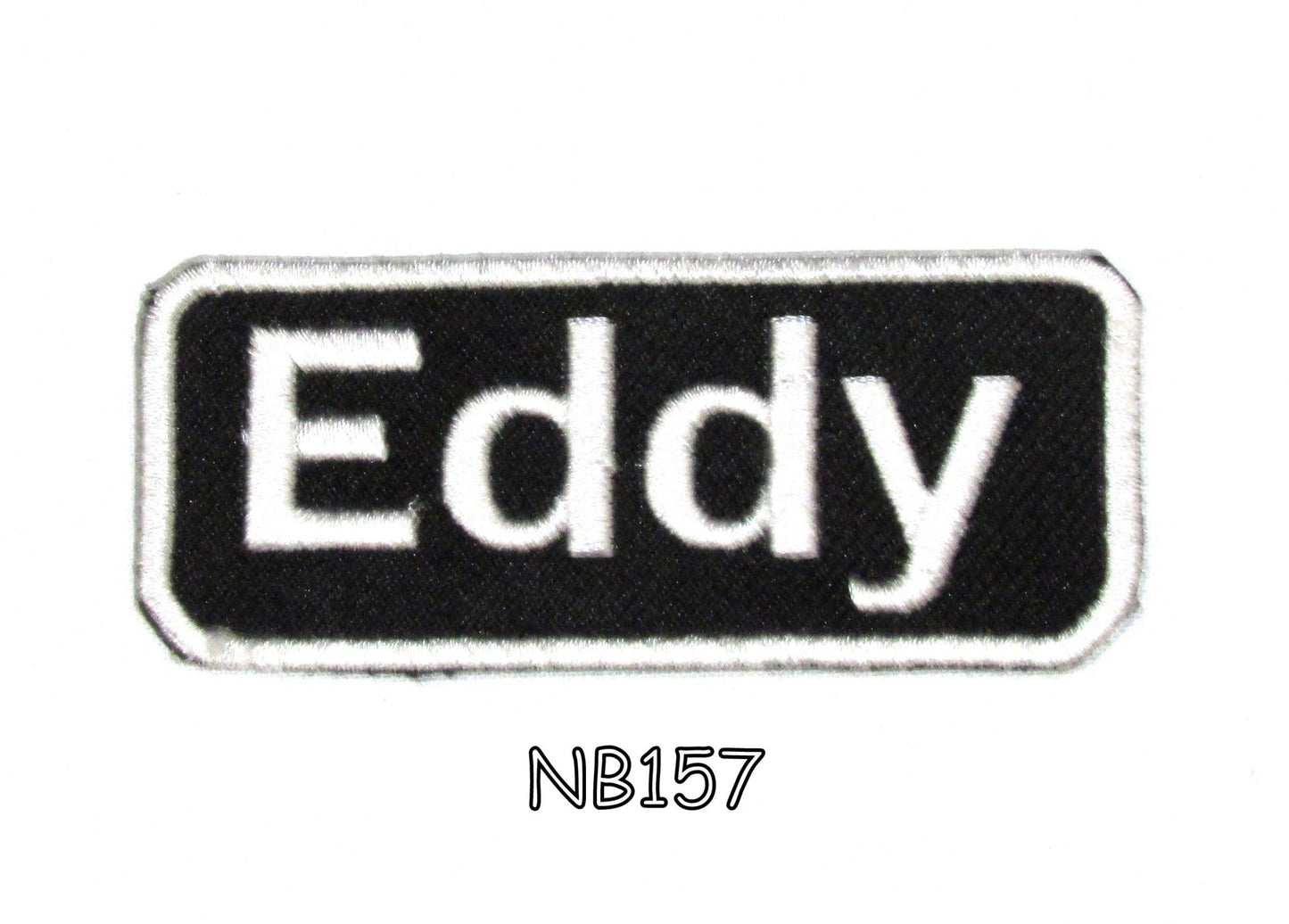 Eddy Name Tag Patch - White on Black Embroidered Biker Patch Veteran Patches