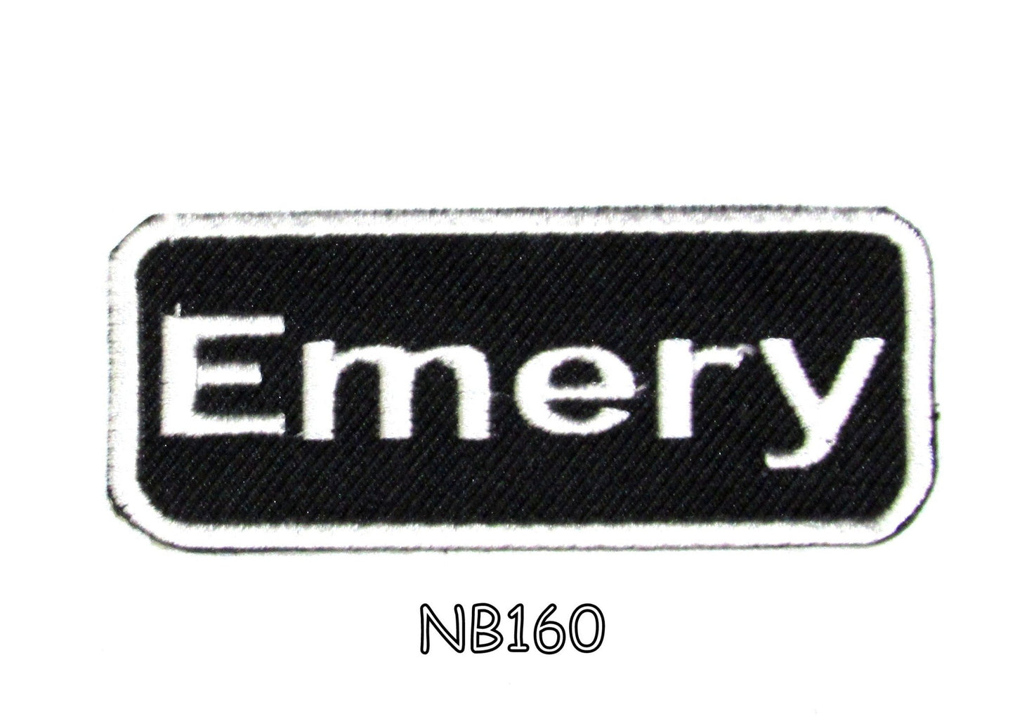 Emery Name Tag Patch - White on Black Embroidered Biker Patch Veteran Patches