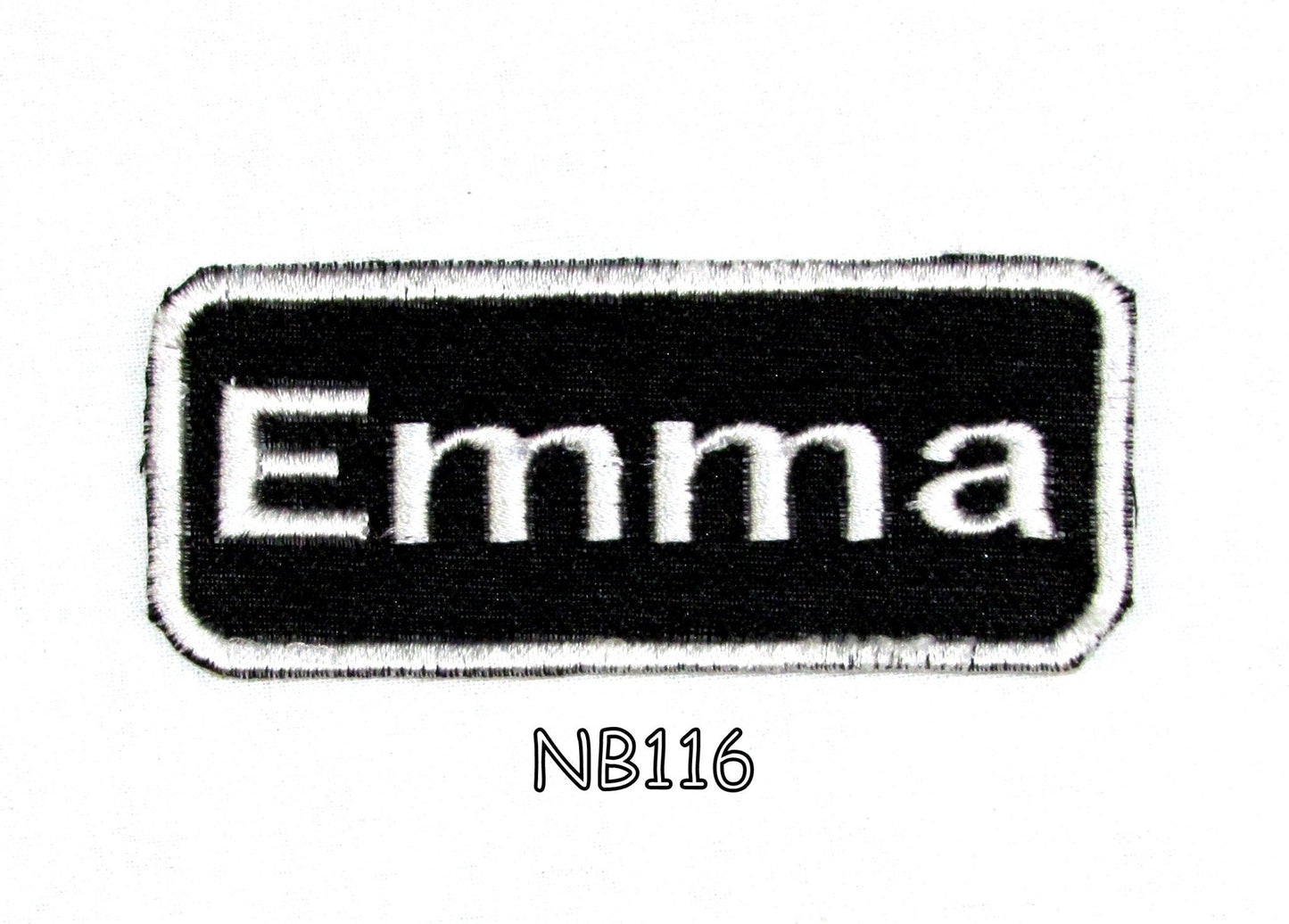 Emma Name Tag Patch - White on Black Embroidered Biker Patch Veteran Patches