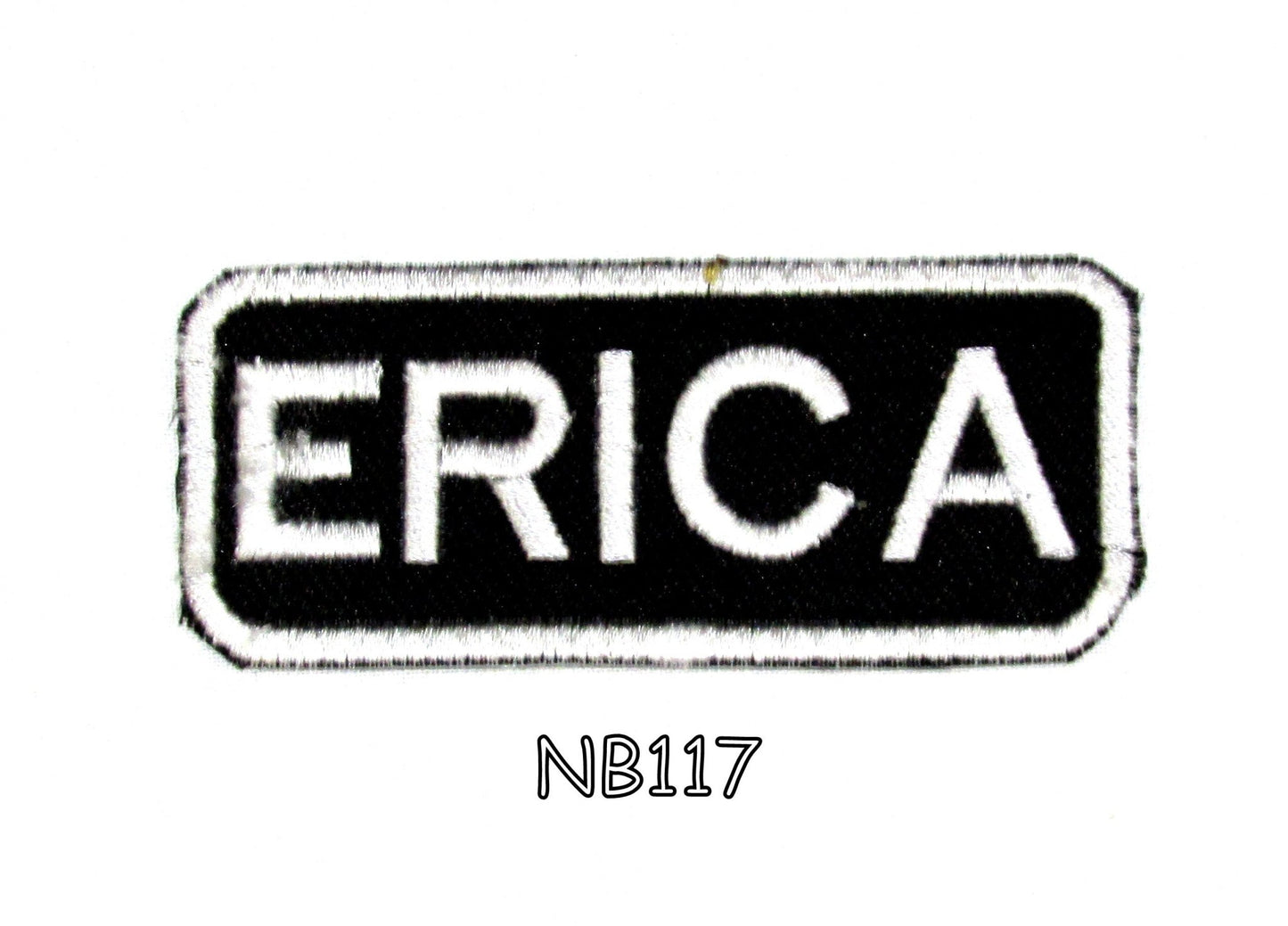 Erica Name Tag Patch - White on Black Embroidered Biker Patch Veteran Patches