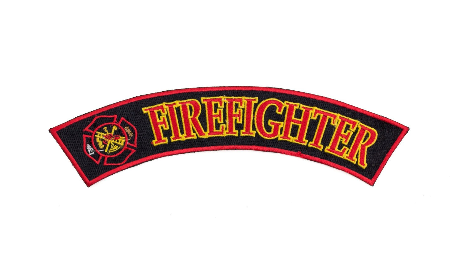 Fire Fighter Red Border Rocker Patch - First Responder Biker Patch Veteran Patches