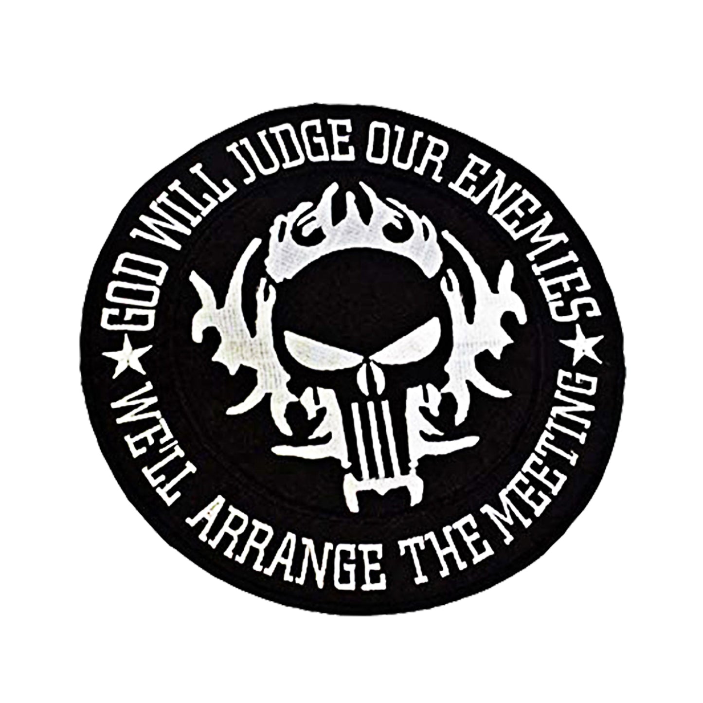 God Will Judge Our Enemies White Round Center Patch - Motorcycle Biker Patch Veteran Patches