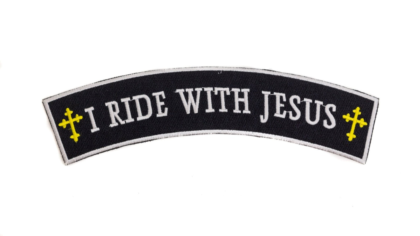 I Ride with Jesus Rocker Patch - Embroidered Biker Patch for Vest Veteran Patches