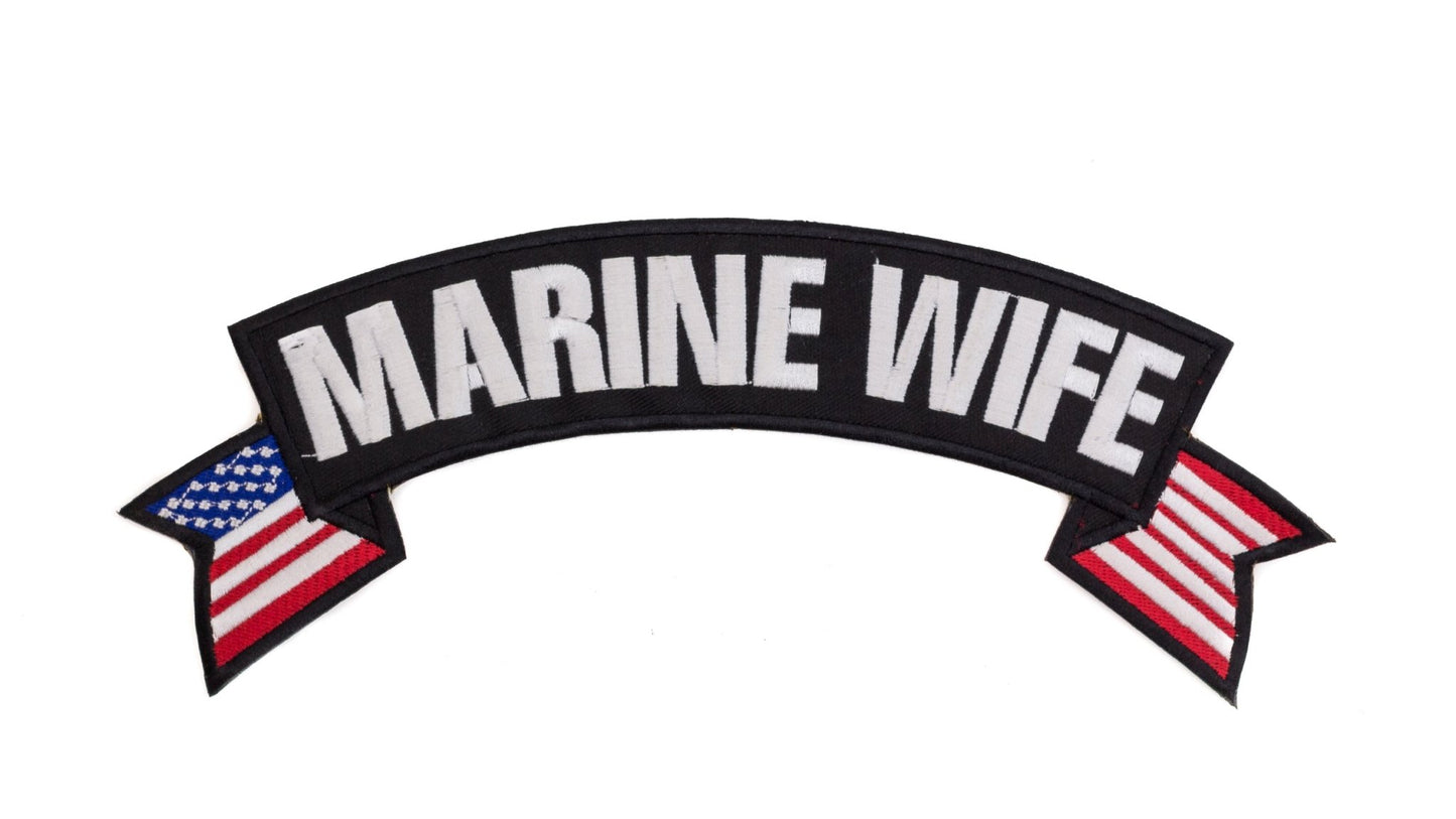 Marine Wife White Banner Flag Military Rocker Patch - Veteran Biker Patch Veteran Patches