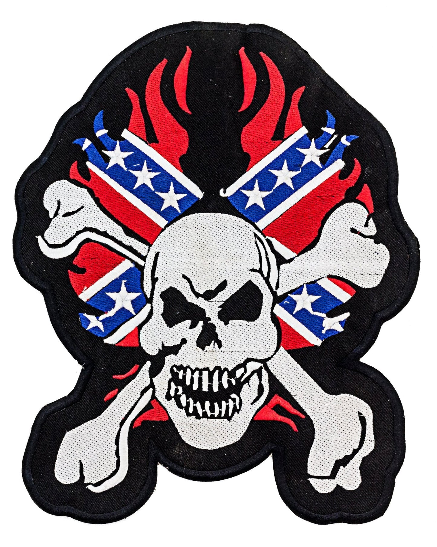 Rebel Flame Skull Round Center Patch - Motorcycle Biker Patch Veteran Patches