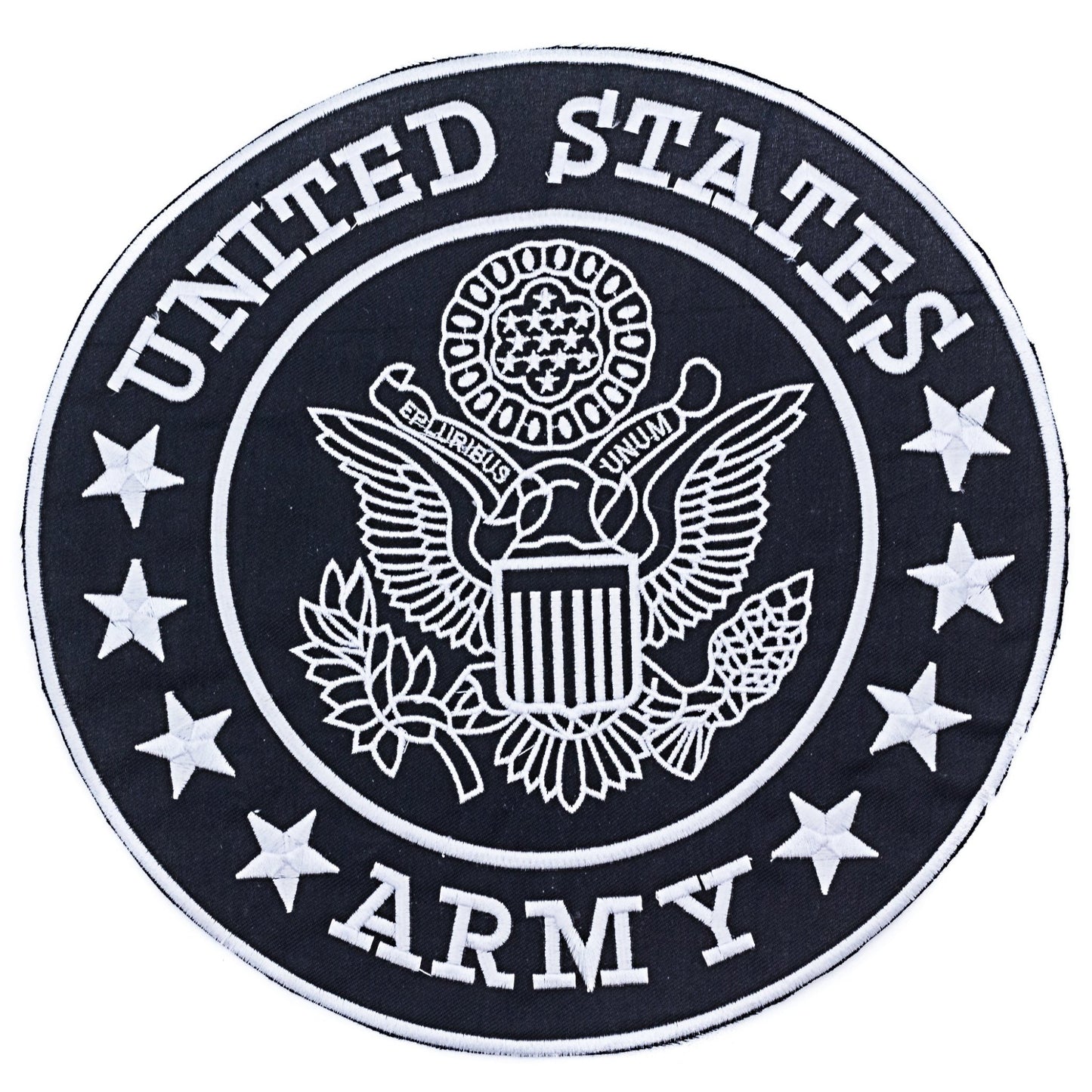United States Army White on Black Round Military Center Patch - Veteran Biker Patch Veteran Patches