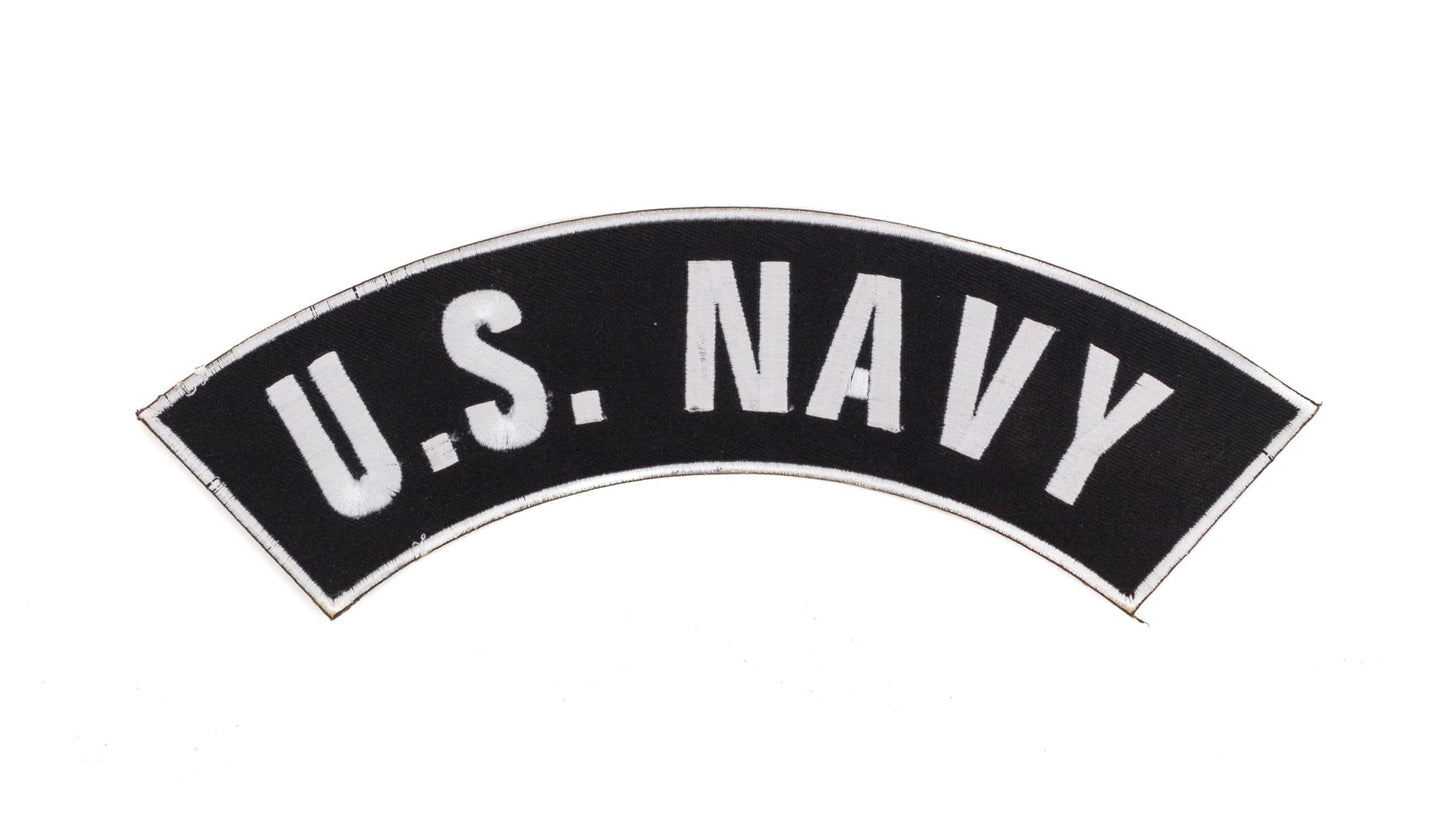 U.S. Navy Bold Font White Border Military Rocker Patch - Veteran Biker Patch Veteran Patches