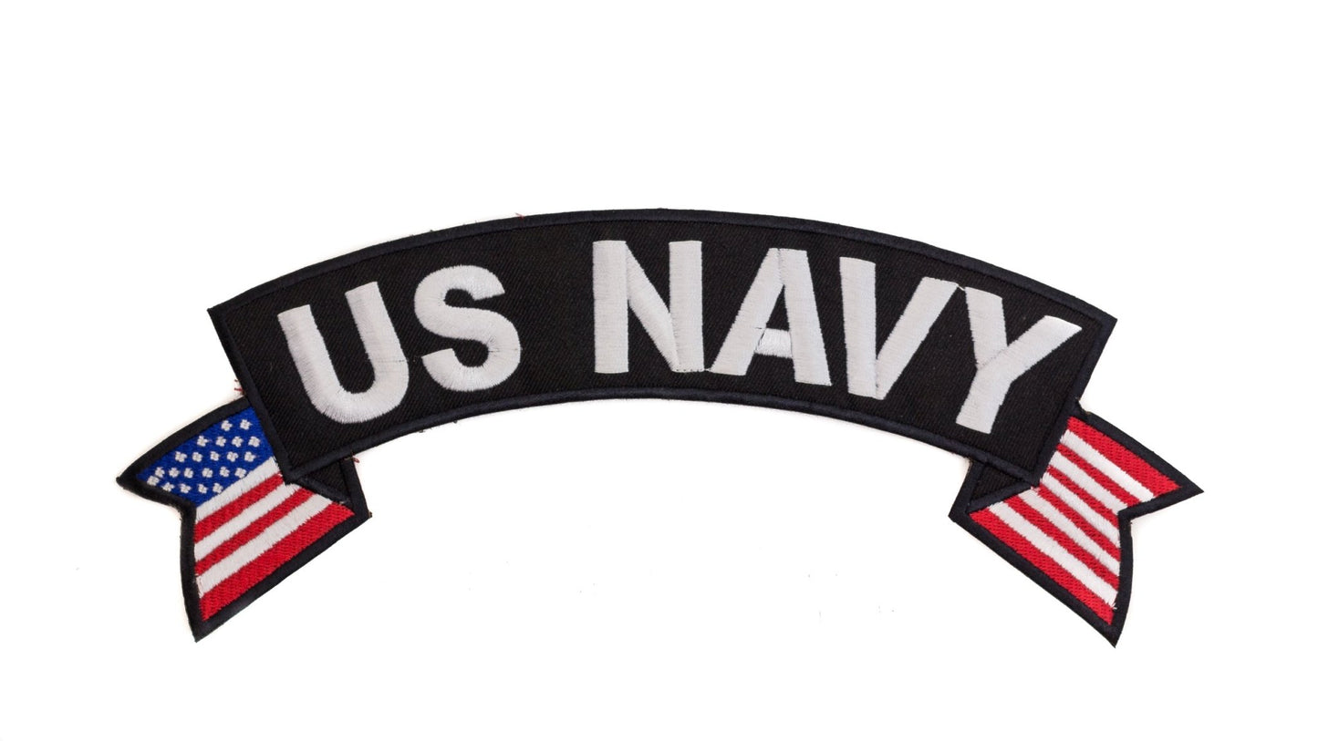 U.S Navy White Banner Flag Military Rocker Patch - Veteran Biker Patch Veteran Patches