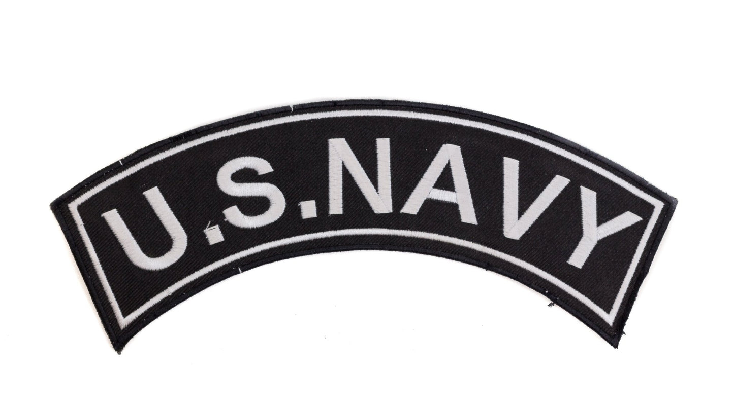 U.S Navy White Border on Black Iron on Sew on Top Rocker Large Back Patch for Jacket Vest Veteran Patches