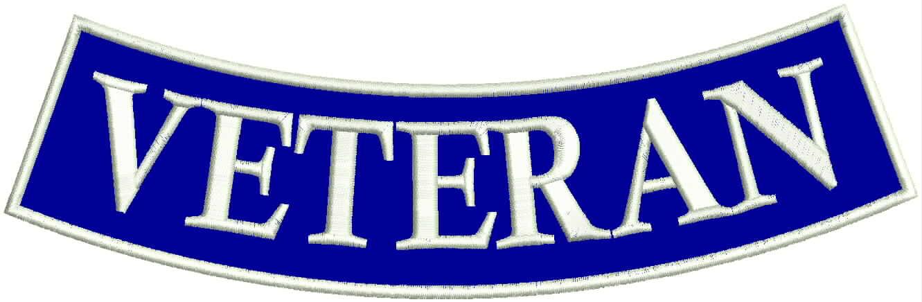 Veteran White on Blue Military Rocker Patch - Veteran Biker Patch Veteran Patches
