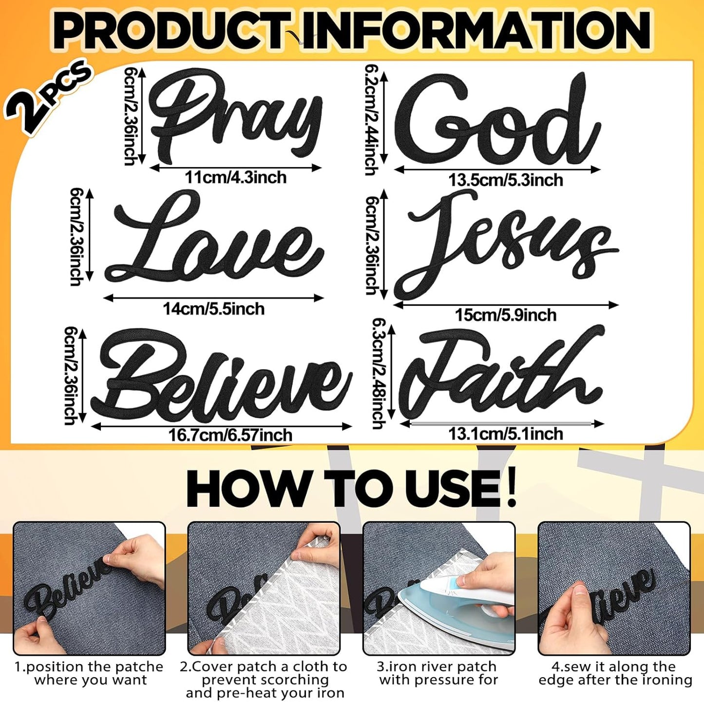 12 Pcs Christian Patches - 4 - 6 Inch Religious Bible Veteran Patches