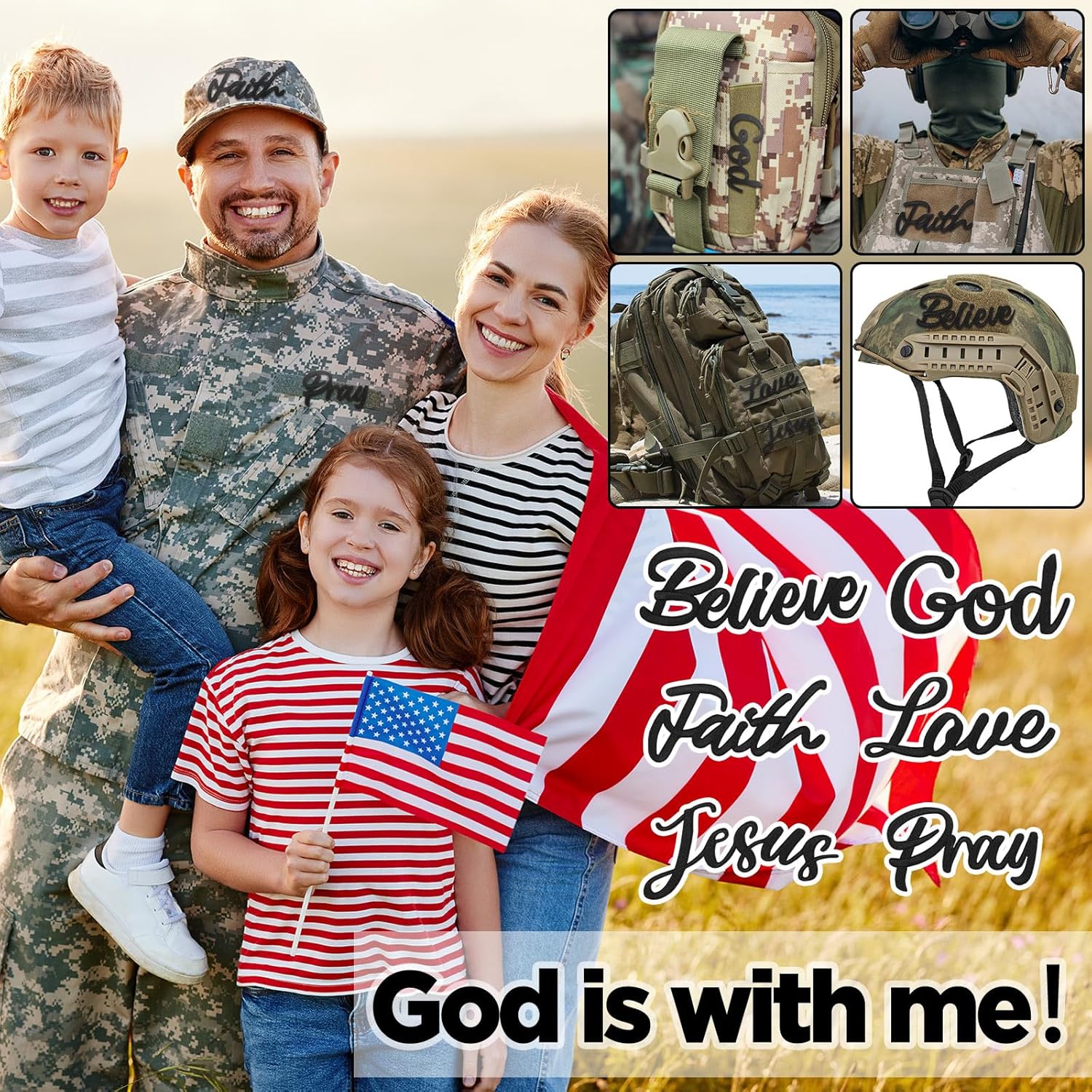 12 Pcs Christian Patches - 4 - 6 Inch Religious Bible Veteran Patches