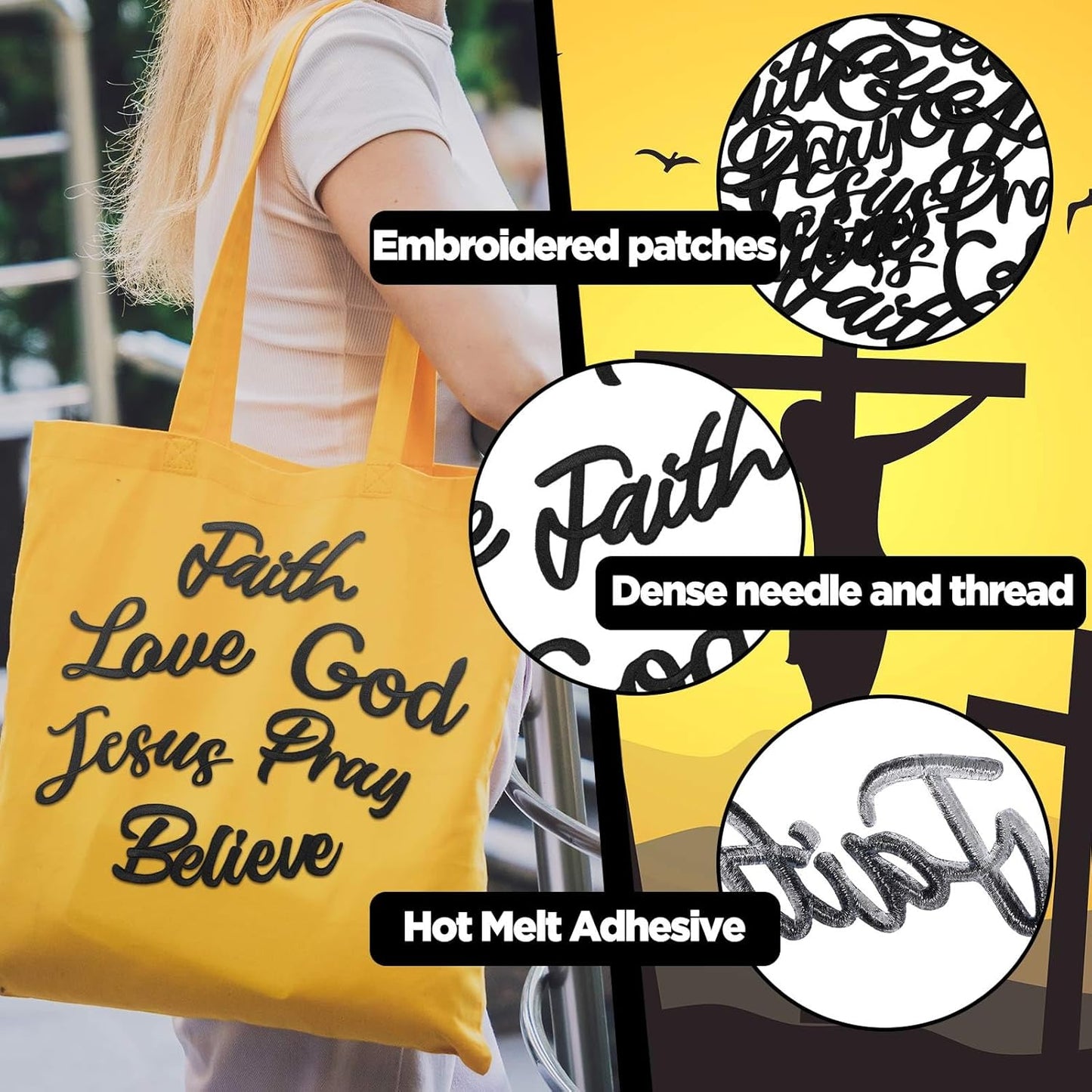 12 Pcs Christian Patches - 4 - 6 Inch Religious Bible Veteran Patches