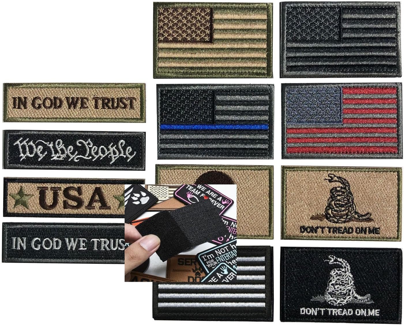 12 Pcs USA Flag Patch Set - Thin Blue Line Tactical Veteran Patches
