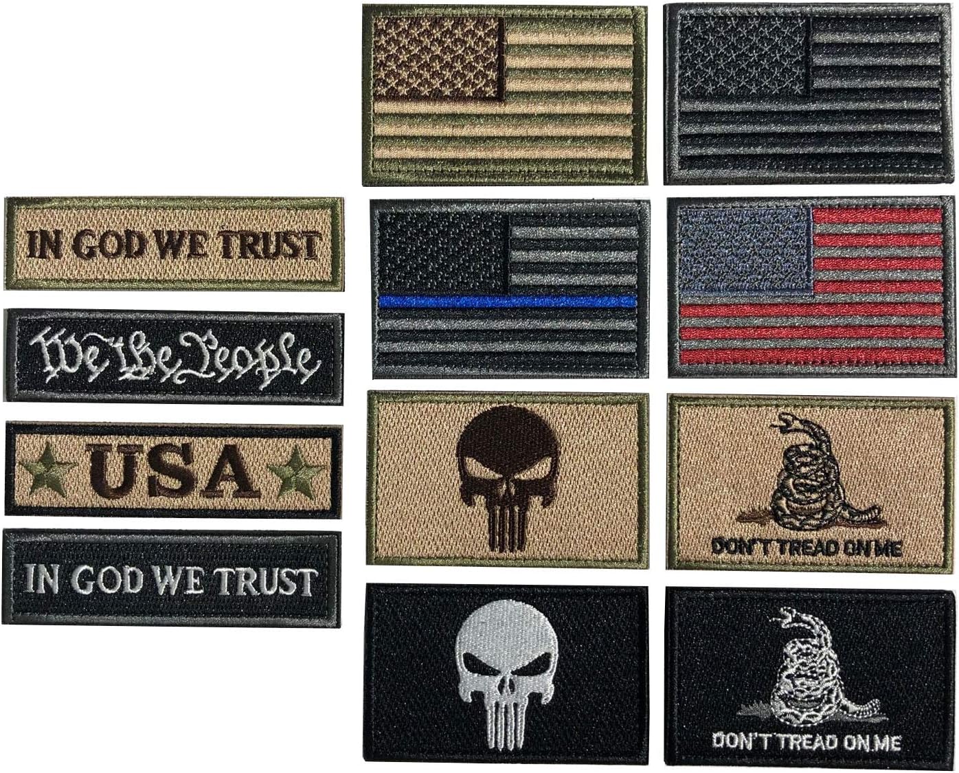 12 Pcs USA Flag Patch Set - Thin Blue Line Tactical Veteran Patches