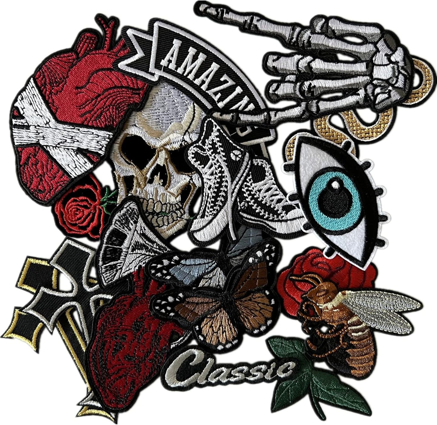 15 Pcs Rock Band Patches - Dark Embroidered Applique Veteran Patches