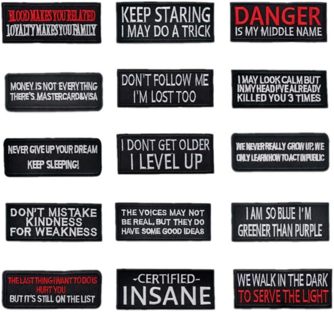 15 Pcs Slogan Letter Patches - Motorcycle Biker Veteran Patches