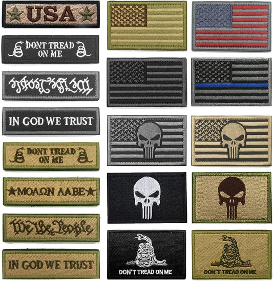 18 Pcs American Flag Patches - Thin Blue Line Bundle Veteran Patches