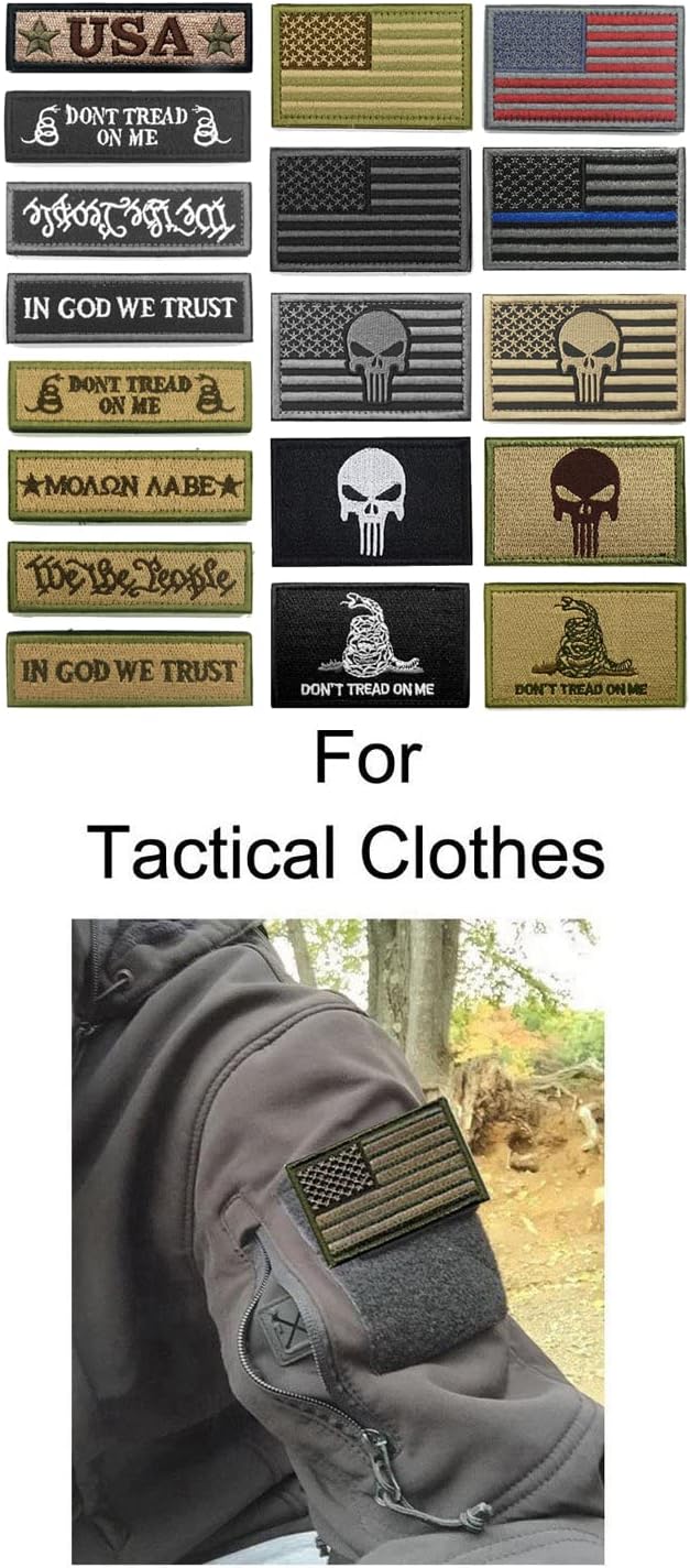 18 Pcs American Flag Patches - Thin Blue Line Bundle Veteran Patches