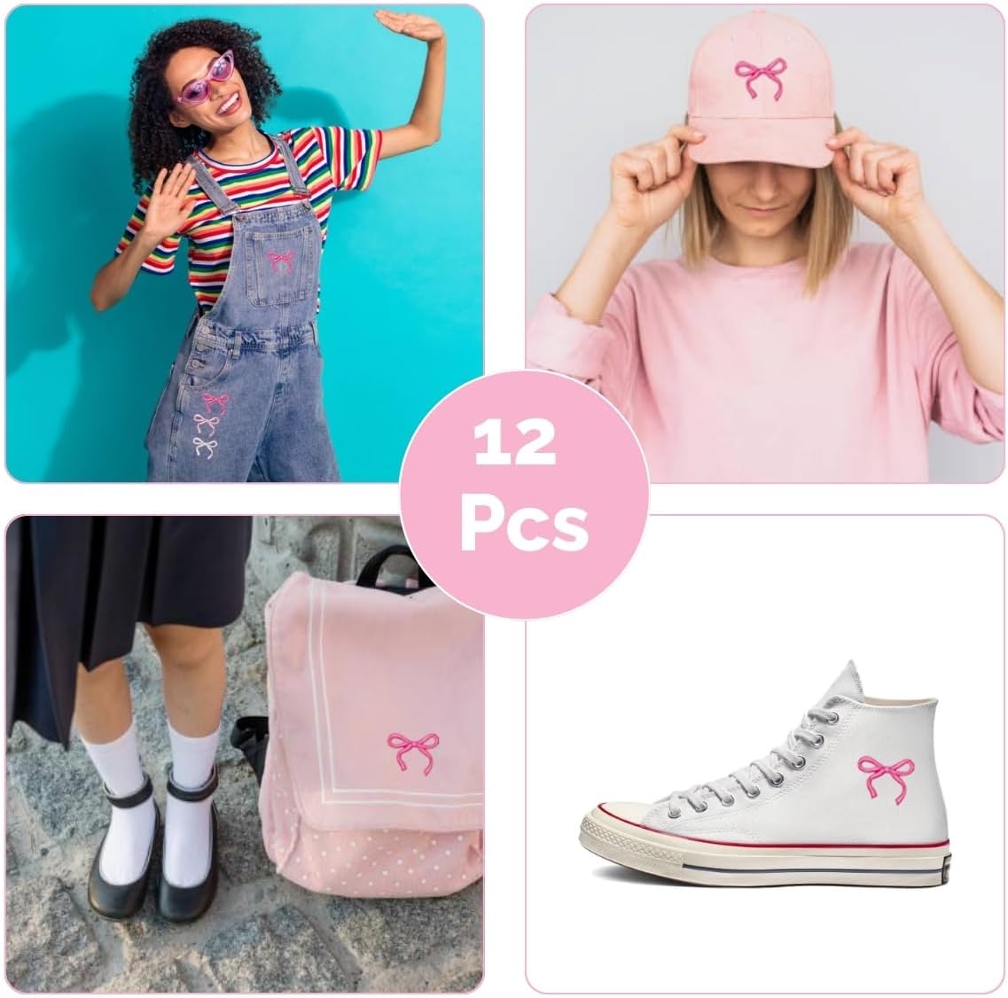 18 Pcs Bow Patches - Pink Iron On Embroidered Veteran Patches