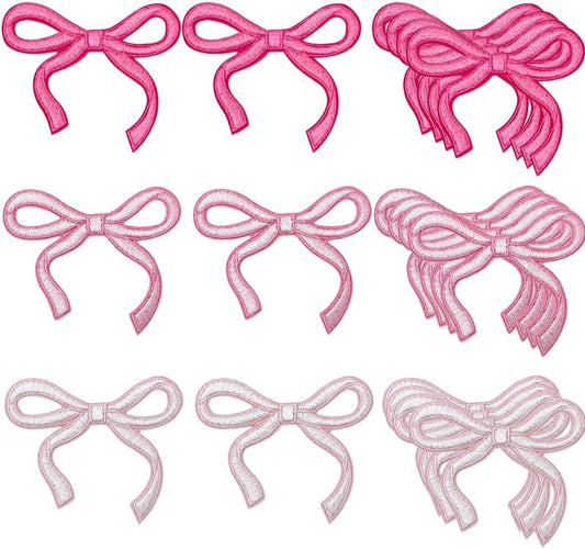 18 Pcs Bow Patches - Pink Iron On Embroidered Veteran Patches