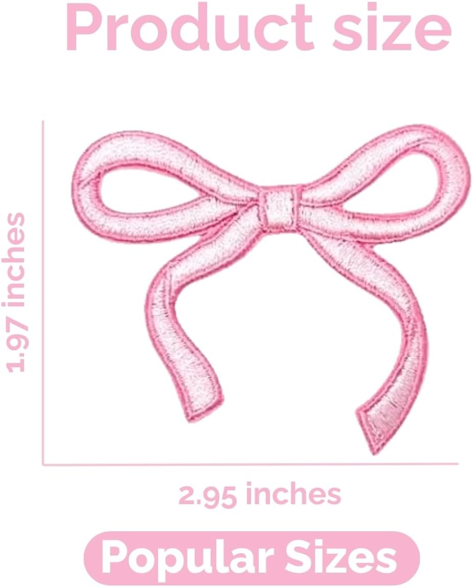 18 Pcs Bow Patches - Pink Iron On Embroidered Veteran Patches