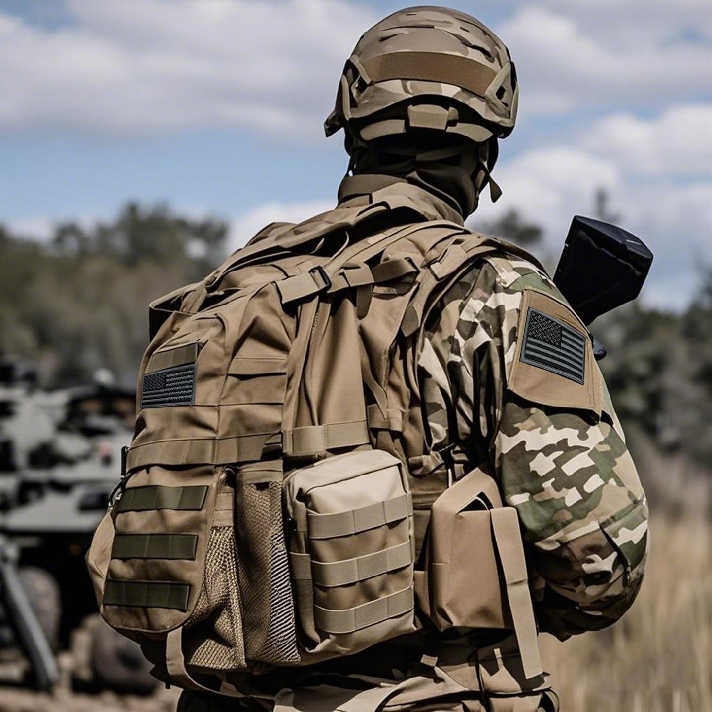 2 Pcs Tactical USA Flag Patches - Black & Gray Veteran Patches