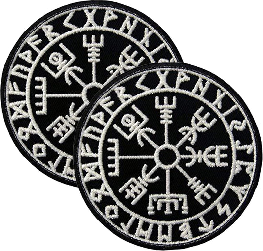 2 Pcs Viking Vegvisir Patches - Helm of Awe Veteran Patches