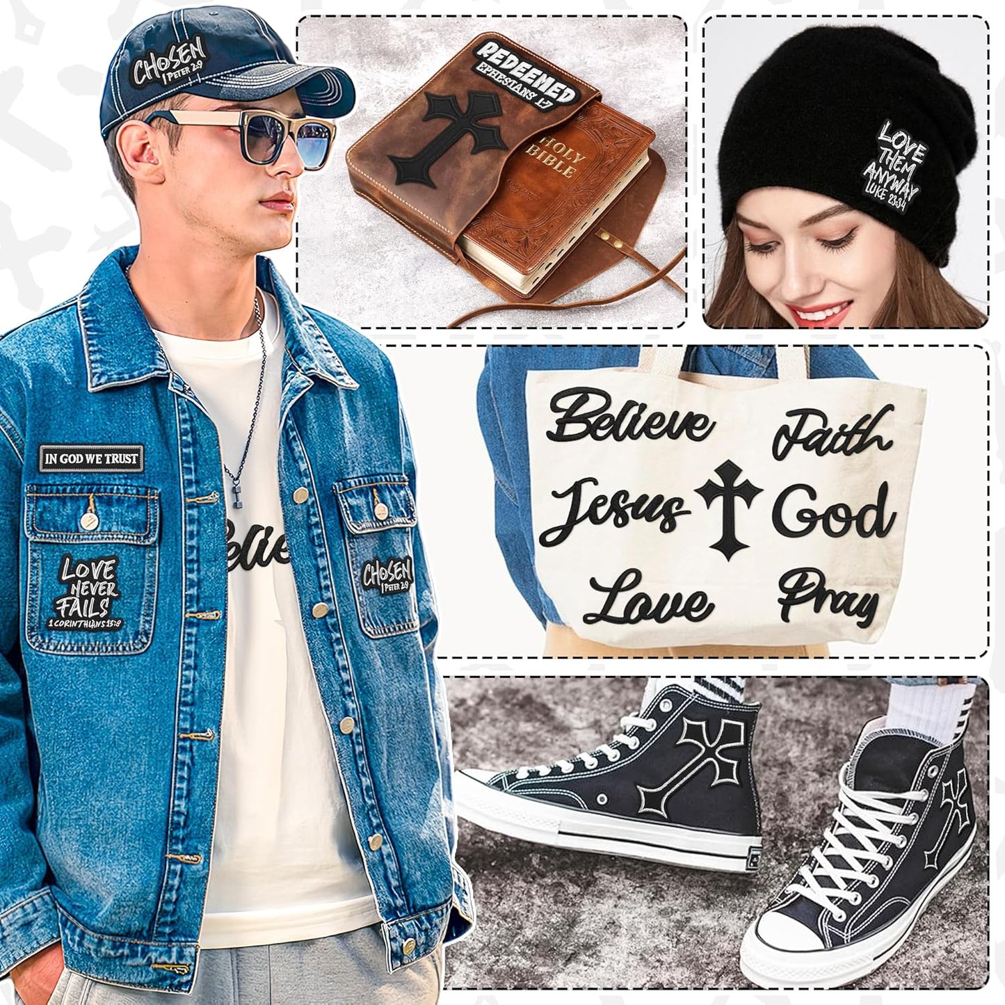 20 Pcs Christian Patches - Religious Bible Verse Veteran Patches