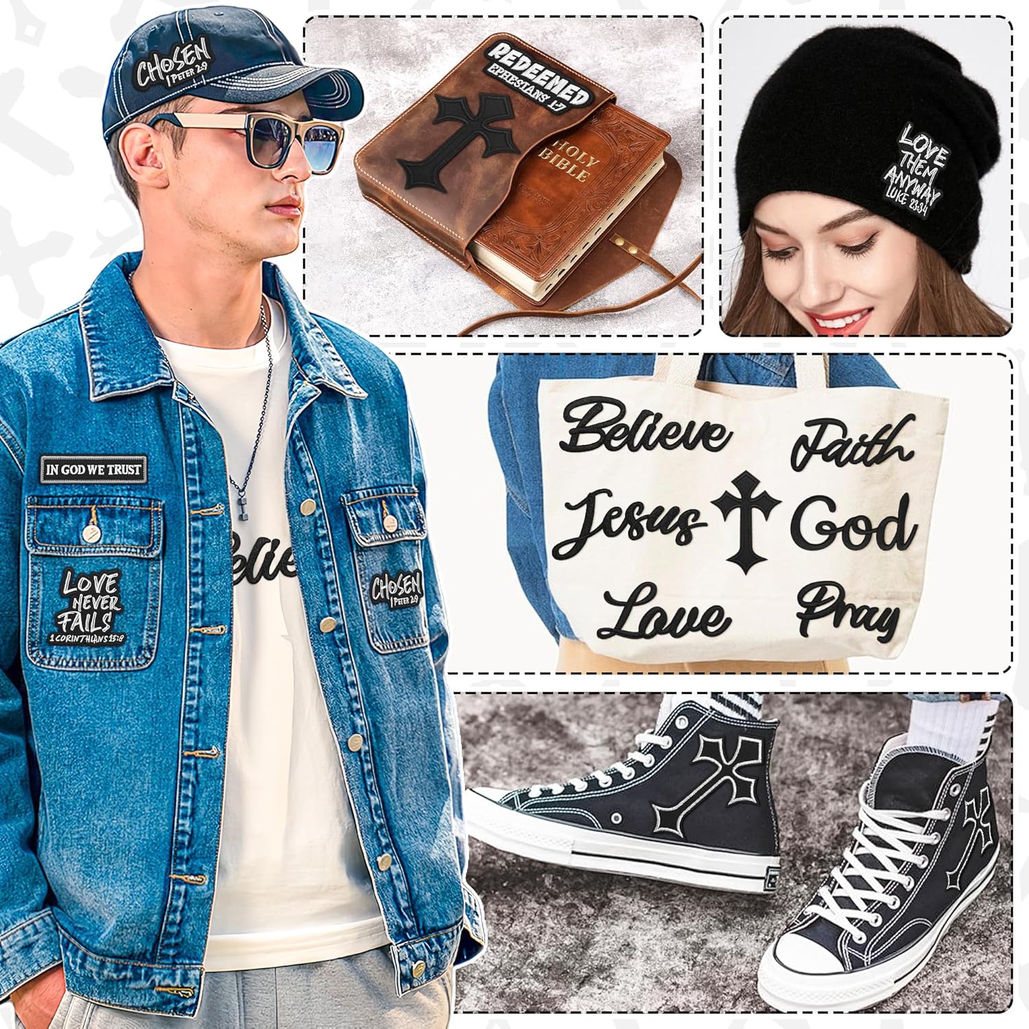 20 Pcs Christian Patches - Religious Bible Verse Veteran Patches