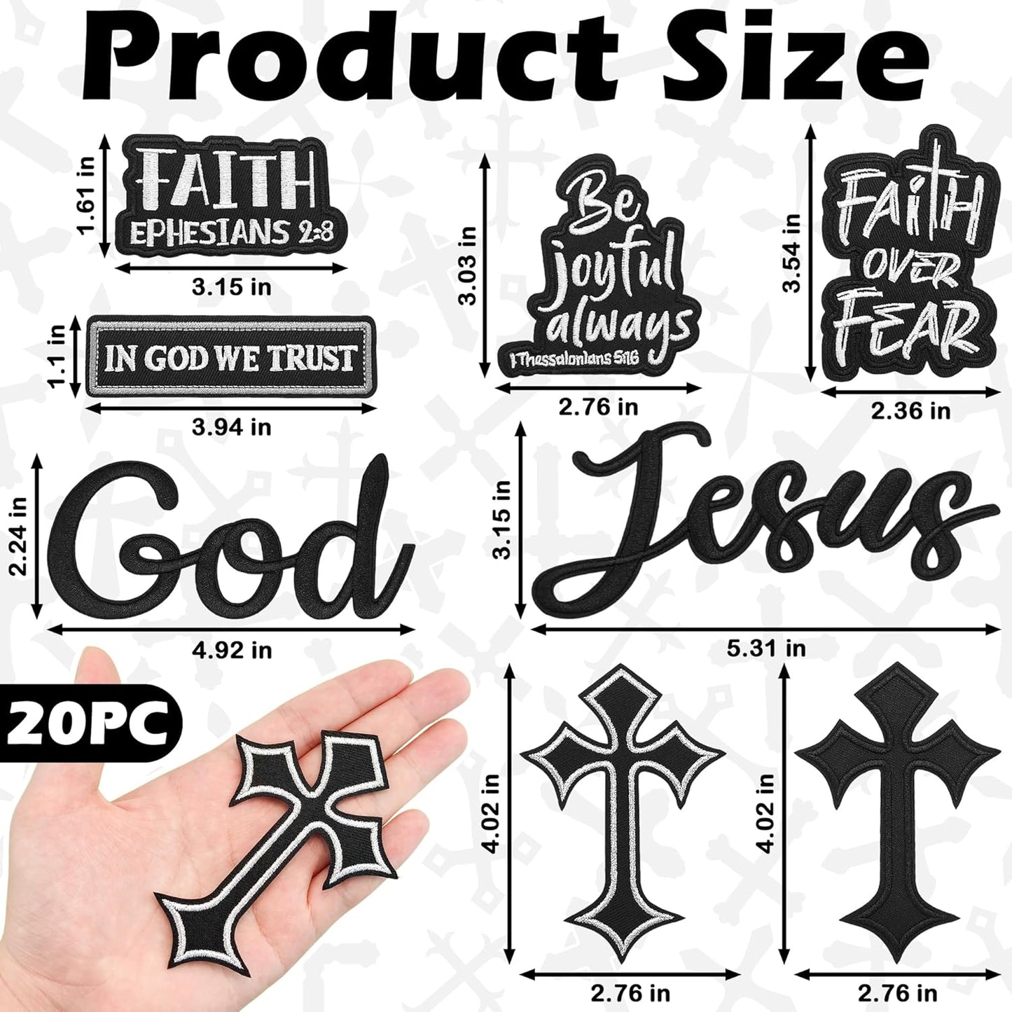 20 Pcs Christian Patches - Religious Bible Verse Veteran Patches