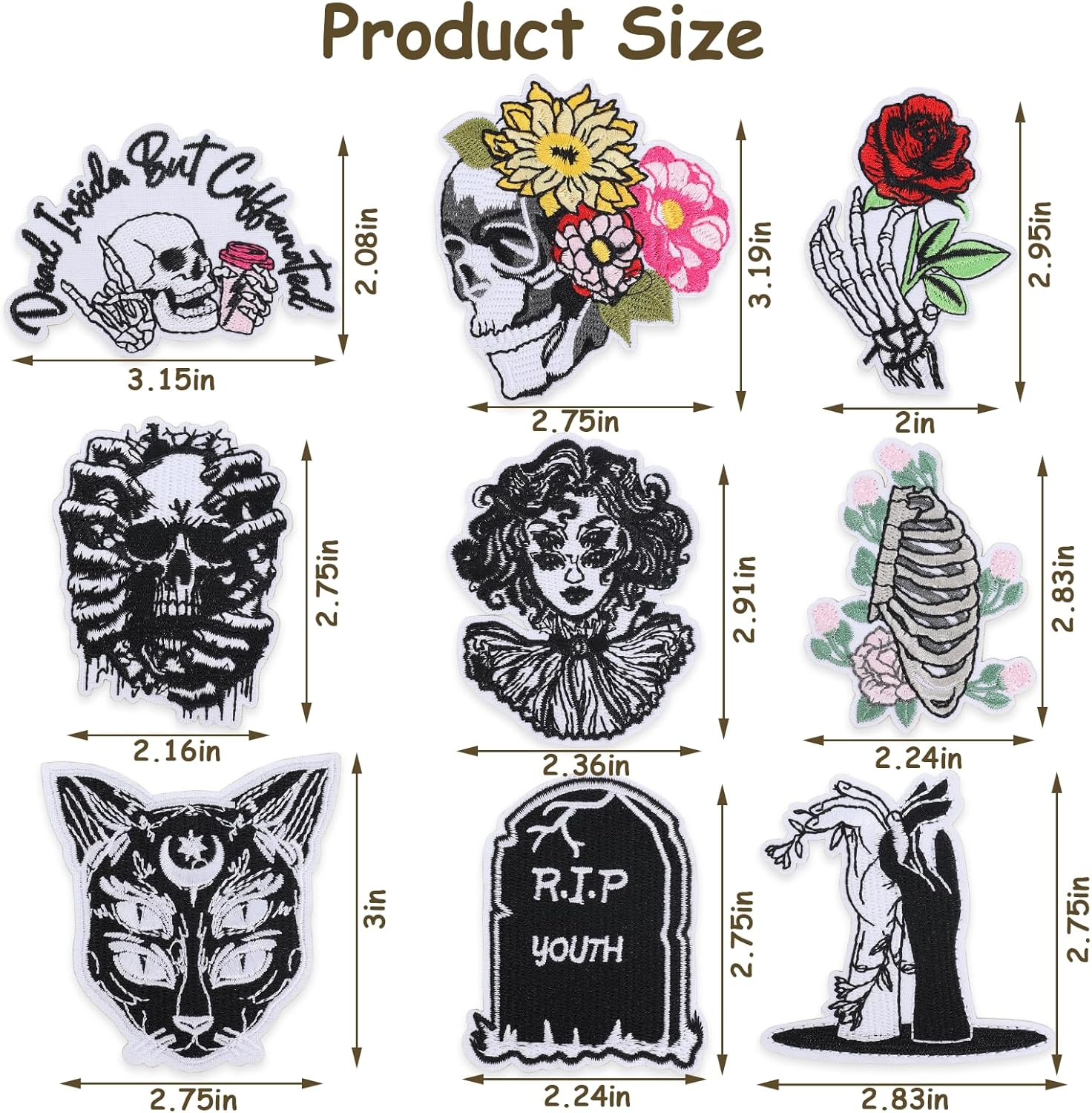 20 Pcs Goth Skull Patches - Punk Embroidered Set Veteran Patches