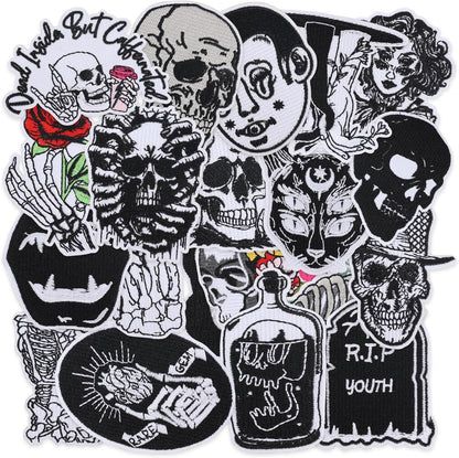 20 Pcs Goth Skull Patches - Punk Embroidered Set Veteran Patches