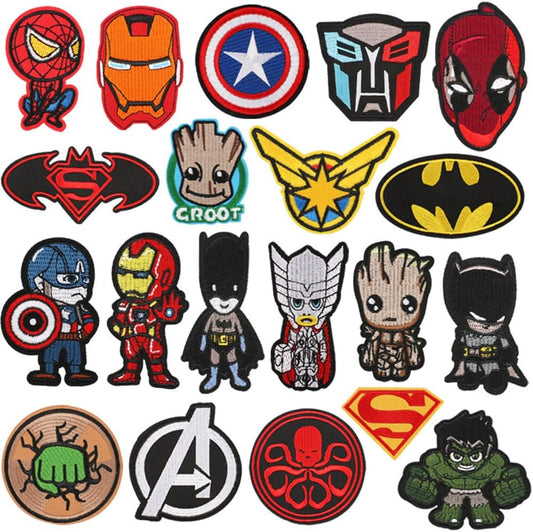 20 Pcs Superhero Patches - Sew On Iron On Applique Veteran Patches