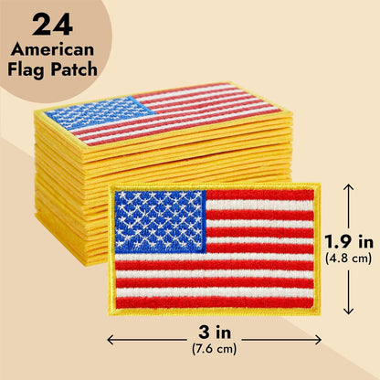 24 Pack American Flag Patches - 3x2" Embroidered Veteran Patches