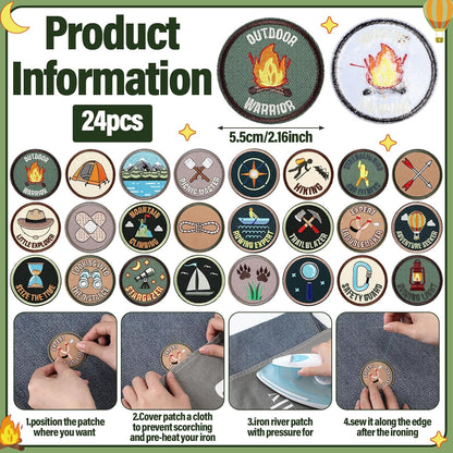 24 Pcs Camping Patches - Adventure Outdoor Hiking Veteran Patches
