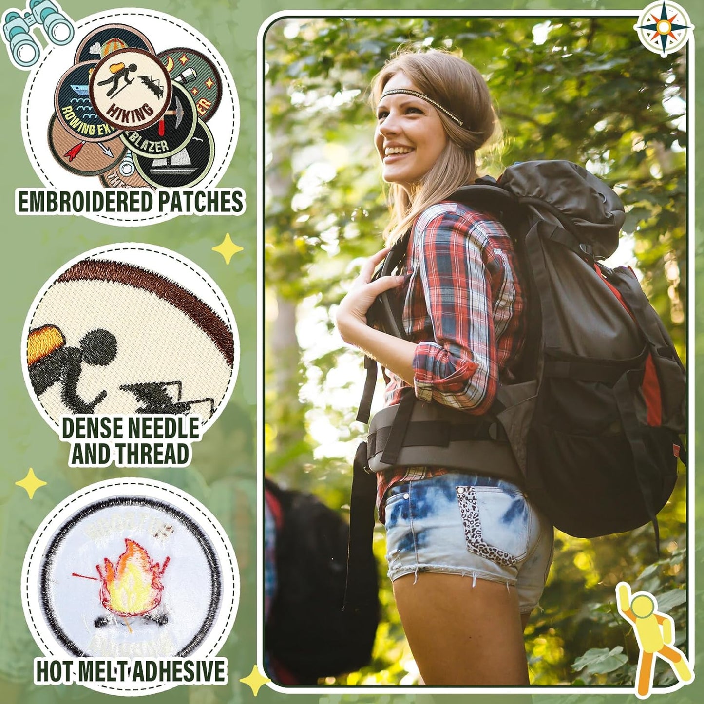 24 Pcs Camping Patches - Adventure Outdoor Hiking Veteran Patches