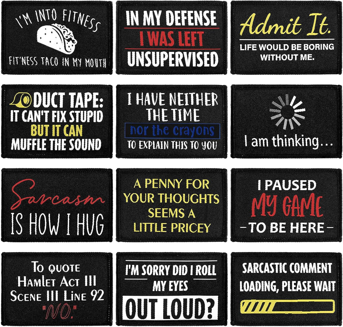 24 Pcs Funny Sayings Patches - Hook & Loop Set Veteran Patches